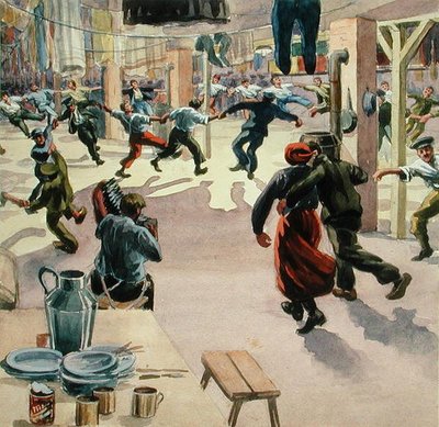 Juleaften i Giessen Camp, ca. 1916 (akvarel på papir) af Arthur Nantel