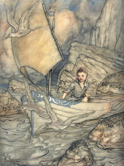A Childs Future, illustration fra The Springtide of Life: Poems of Childhood af Algernon Charles Swinburne, 1918 (pen & blæk og wc på papir) af Arthur Rackham
