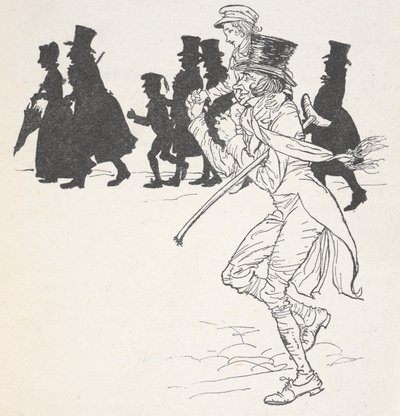 En dreng bliver båret på en mands skuldre af Arthur Rackham