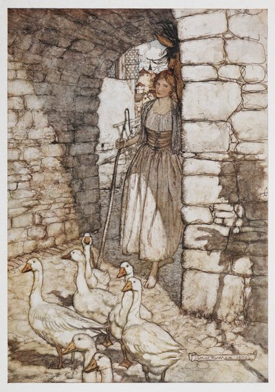 En pige med gæs. af Arthur Rackham