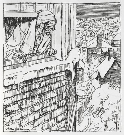 En mand kigger ud af et vindue af Arthur Rackham