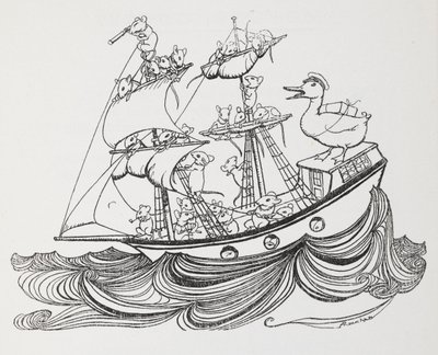 Et skib besat af mus og kaptajn af en and. af Arthur Rackham