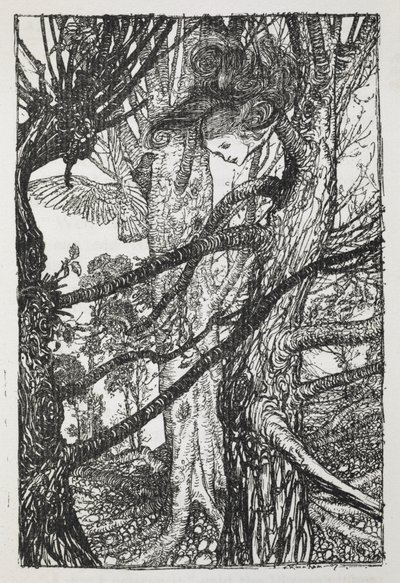 Alice som en slange, der taler med en due af Arthur Rackham