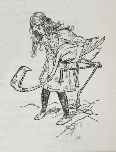 Alice spiller kroket med en flamingo af Arthur Rackham