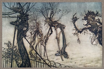 Et hyldebær humpede henover gåturen og stod og chattede med nogle små børn ... fra Peter Pan i Kensington Gardens af J M Barrie (1860 - 1937), pub. 1906 af Arthur Rackham