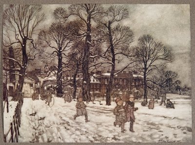 En eftermiddag, hvor haverne var hvide af sne, fra Peter Pan i Kensington Gardens af J M Barrie (1860 - 1937), pub. 1906 af Arthur Rackham