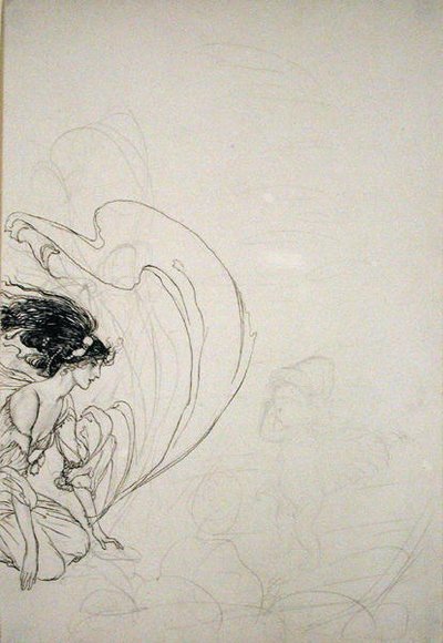 Ved pumpen (blyant på papir) af Arthur Rackham
