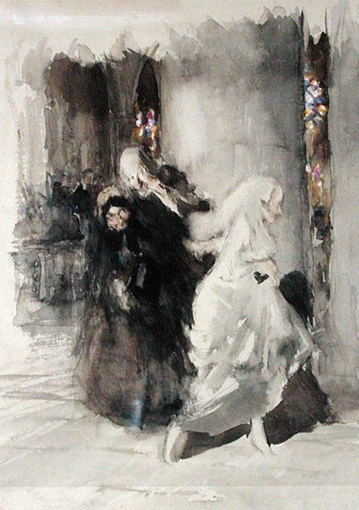 Ved brylluppet (akvarel på papir) af Arthur Rackham