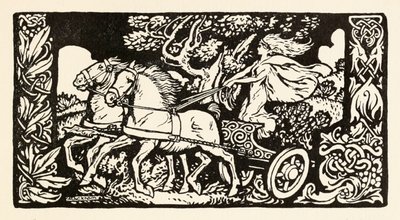 Becfola i sin vogn fra The Wooing of Becfola in Irish Fairy Tales af Arthur Rackham
