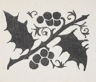 Sort og hvidt print af kristtornblad og bær af Arthur Rackham