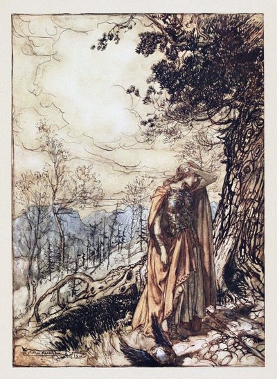 Brünnhilde. Illustration til Rhinegold og Valkyrien af Richard Wagner, 1910 af Arthur Rackham