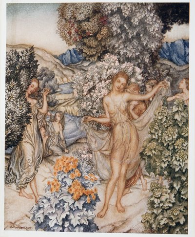 Kom, temperer nymfer, og vær med til at fejre en kontrakt om ægte kærlighed, illustration fra William Shakespeares The Tempest, pub. 1926 af Arthur Rackham