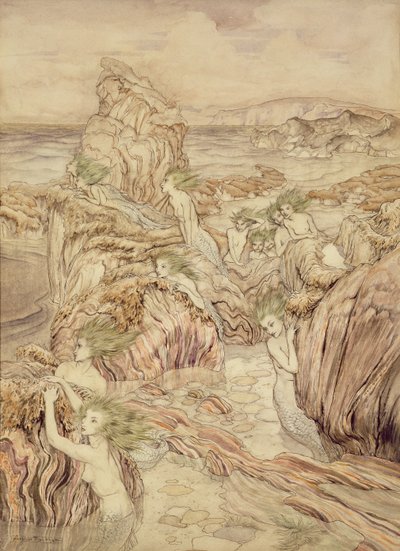 Havets datter, illustration fra De tre gyldne æbler, af Nathaniel Hawthorne (pen og blæk & wc på papir) af Arthur Rackham
