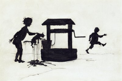 Ding Dong Bell, illustration fra Mother Goose: The Old Nursery Rhymes, udgivet 1913 (pen & blæk) af Arthur Rackham