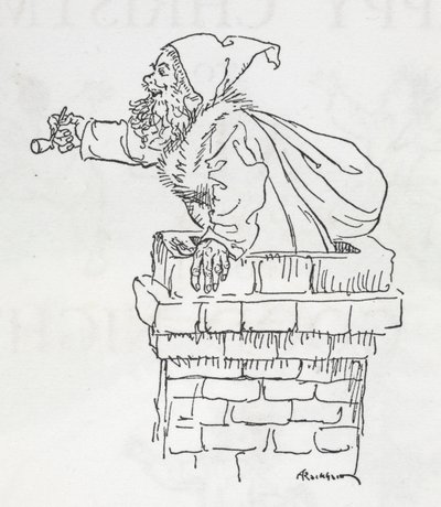 Julemanden klatrer ned ad en skorsten af Arthur Rackham