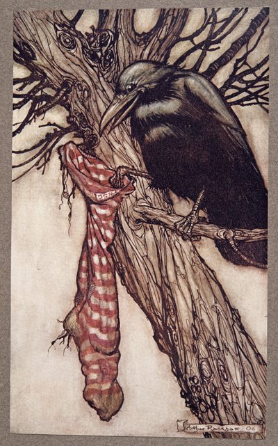 I årevis havde han stille og roligt fyldt sine strømper, fra Peter Pan i Kensington Gardens af J M Barrie (1860 - 1937), pub. 1906 af Arthur Rackham