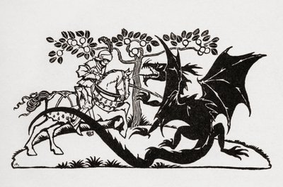 George og dragen. Fra bogen English Fairy Tales genfortalt af F.A. Steel med illustrationer af Arthur Rackham, udgivet 1927. af Arthur Rackham