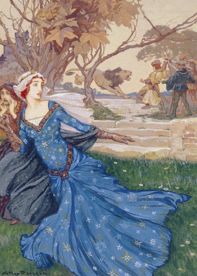 Guinevere reddet af La Cote Male Taile, illustration fra A Collection of Stories from Old Fairy Tales: Grimm, Andersen and Stories of King Arthur, udgivet 1905 (kropsfarve på papir) af Arthur Rackham