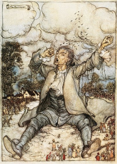 Gulliver vågner i Lilliput, Illustration fra Gulliver