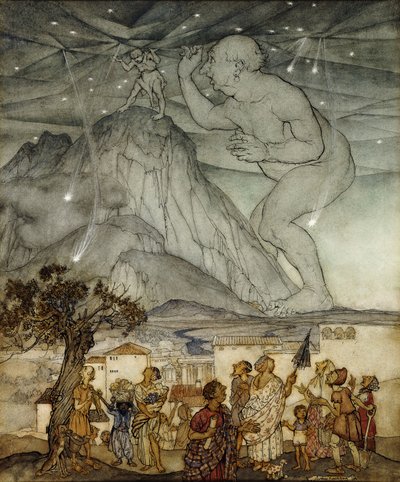 Hercules støtter himlen i stedet for Atlas, 1922 af Arthur Rackham
