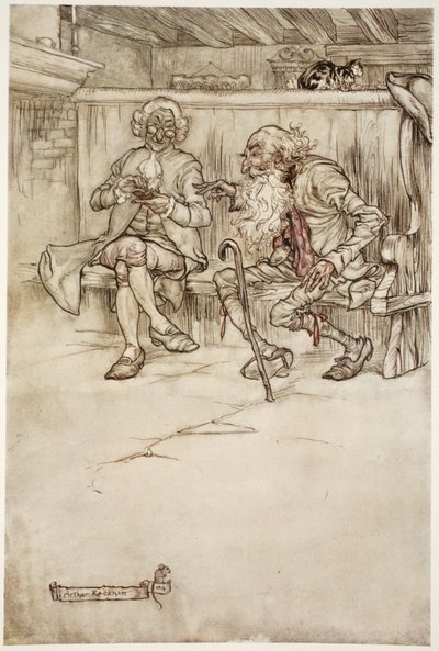 Jeg har nogensinde selv talt med Rip Van Winkle, som, da jeg sidst så ham, var en meget sårbar gammel mand., fra Rip Van Winkle af Washington Irving, pub. 1910 af Arthur Rackham
