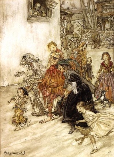 Illustration til gåsemor af Arthur Rackham