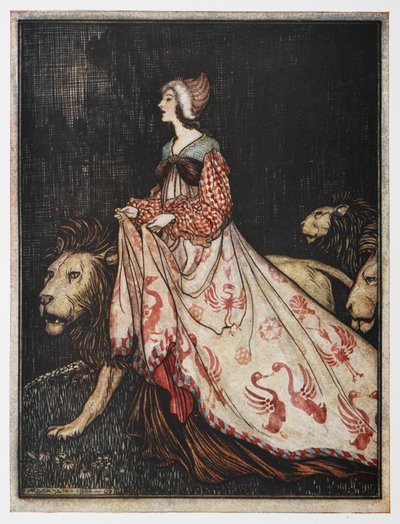 Illustration fra Fruen og Løven. af Arthur Rackham