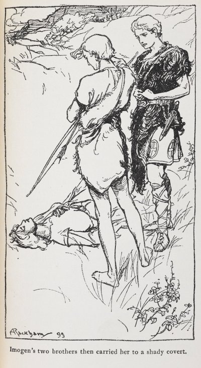 Illustration af Imogen og hendes brødre fra Cymbeline. af Arthur Rackham