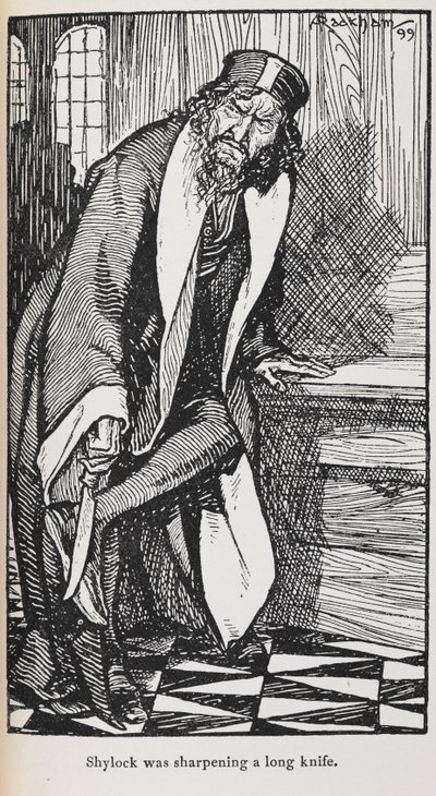 Illustration af Shylock fra The Merchant of Venice af Arthur Rackham