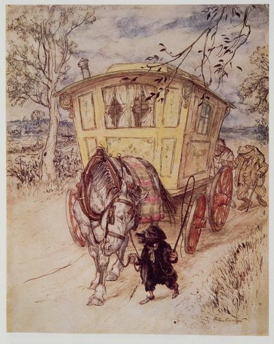 Det var en gylden eftermiddag, og lugten af det støv, de sparkede op, var rig og tilfredsstillende, fra Wind in the Willows af Kenneth Grahame (1859 - 1932), pub. 1940 af Arthur Rackham