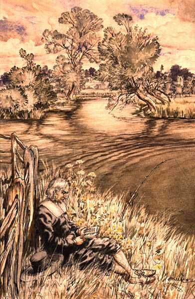 Izaak Walton Reclining Against a Fence, en af en serie illustrationer fra Izaak Walton, 