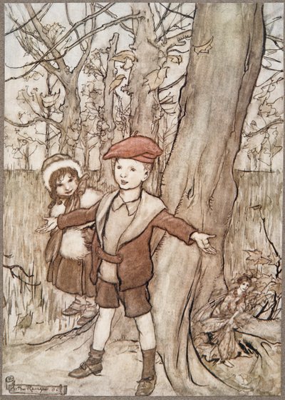 En dag blev de overhørt af en fe .. , fra Peter Pan i Kensington Gardens af J M Barrie (1860 - 1937), pub. 1906 af Arthur Rackham