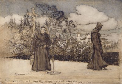 Padre Alonzo så ham ude af syne, illustration fra Good Night af Eleanor Gates, 1907 (pen og blæk & wc på papir) af Arthur Rackham