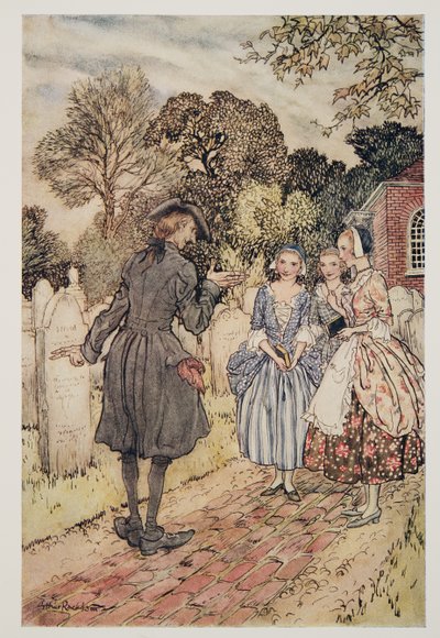 Reciterer for deres morskab alle epitafier på gravstenene.., fra The Legend of Sleepy Hollow af Washington Irving (1783 - 1859), pub. 1928 af Arthur Rackham