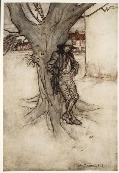 Rips søn, en præcis pendant til ham selv, da han gik op ad bjerget., fra Rip Van Winkle af Washington Irving, pub. 1910 af Arthur Rackham