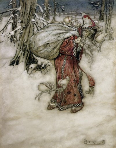 Julemanden, illustration fra Arthur Rackhams Billedbog, 1907, udgivet 1913 (pen, blæk & wc på papir) af Arthur Rackham