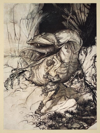 Siegfried dræber Fafner, illustration fra 