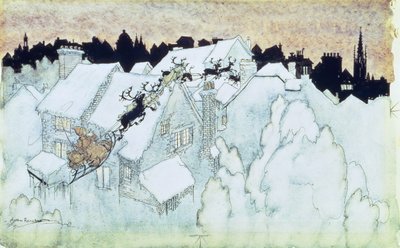 "So Up to the House-top the Coursers they Flew", illustration til pubben "The Night Before Christmas". 1931 af Arthur Rackham