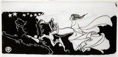 Starlight Frolics (pen og blæk på papir) af Arthur Rackham