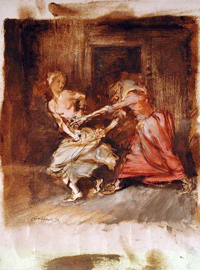 Studie for en heks og jomfru af Arthur Rackham