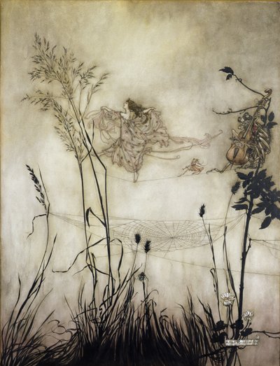 The Fairies are Exquisite Dancers, illustration i Peter Pan i Kensington Gardens af J.M Barrie (1860-1937) 1906 (pen & blæk med wc på papir) af Arthur Rackham