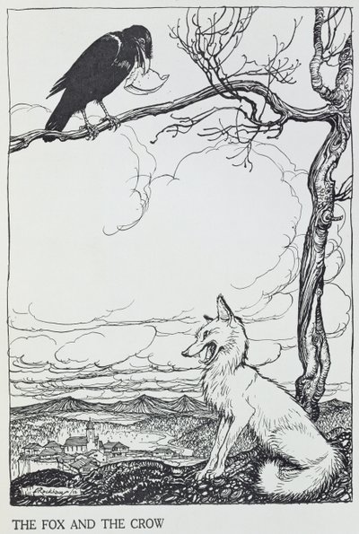 The Fox and the Crow, illustration fra 