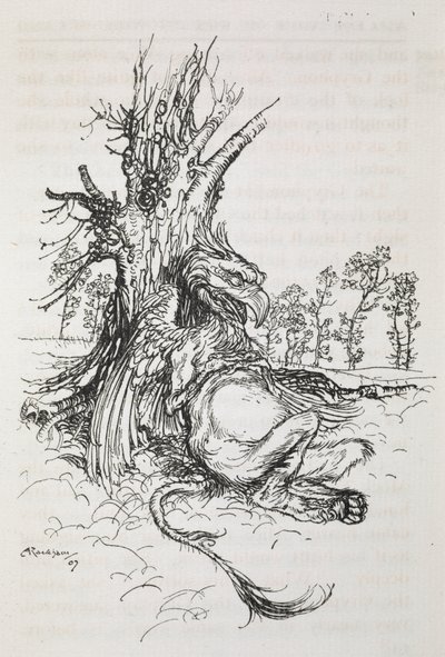 Gryfonen sidder op ad et træ af Arthur Rackham