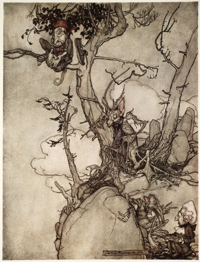 Kaatsberg- eller Catskill-bjergene har altid været en region fuld af fabel., fra Rip Van Winkle af Washington Irving, pub. 1910 af Arthur Rackham