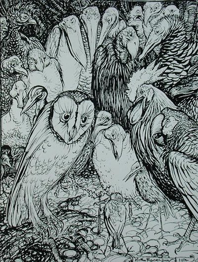 Uglen og fuglene, illustration fra 