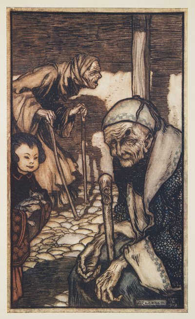 The Struldbrugs, fra Gullivers Rejser af Jonathan Swift (1667 - 1745), pub. 1909 (farve litho) af Arthur Rackham