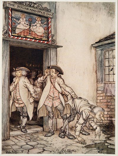 De tre hærkirurger, fra Lillebror & Lillesøster og andre fortællinger af brødrene Grimm, pub.1917 af Arthur Rackham
