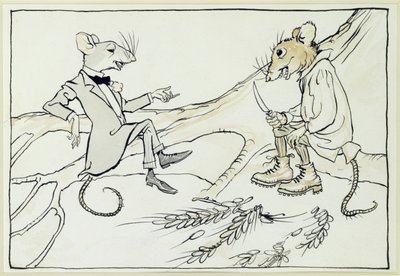 The Town Mouse and the Country Mouse, illustration fra Aesops Fables, udgivet 1912 (pen & blæk med wc på papir) af Arthur Rackham