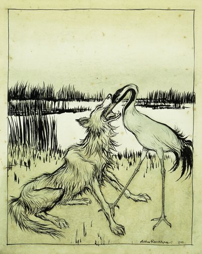 Ulven og tranen - Aesops Fables, 1912 af Arthur Rackham