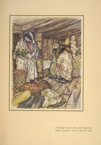 Grævlingens vinterlagre, der såmænd var synlige overalt, optog halvdelen af rummet«. af Arthur Rackham